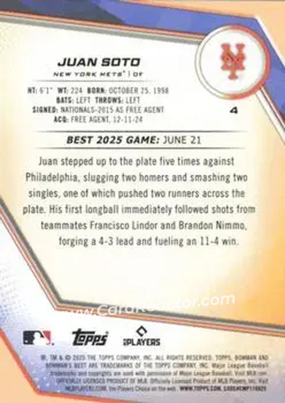 Back of Juan Soto