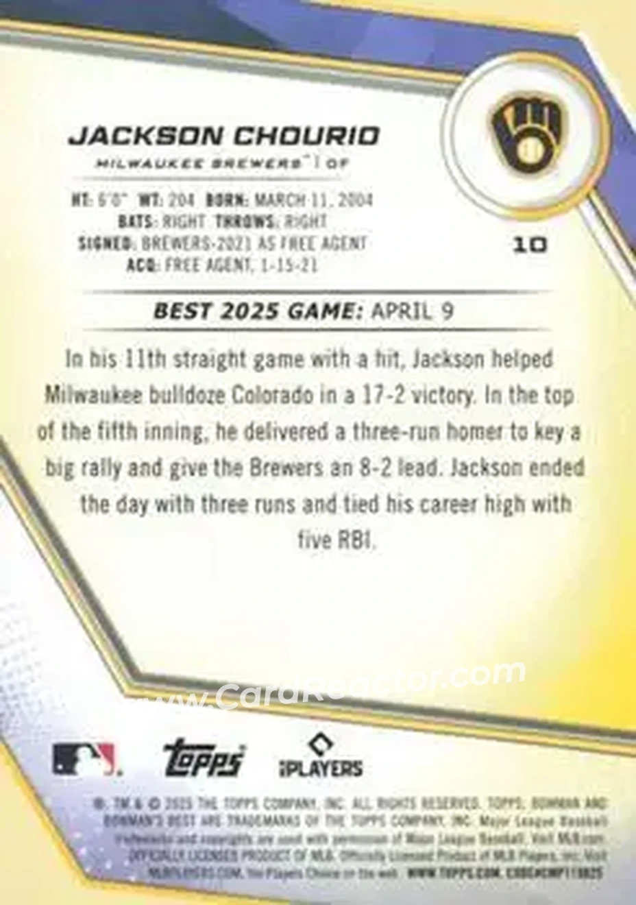 Back of Jackson Chourio