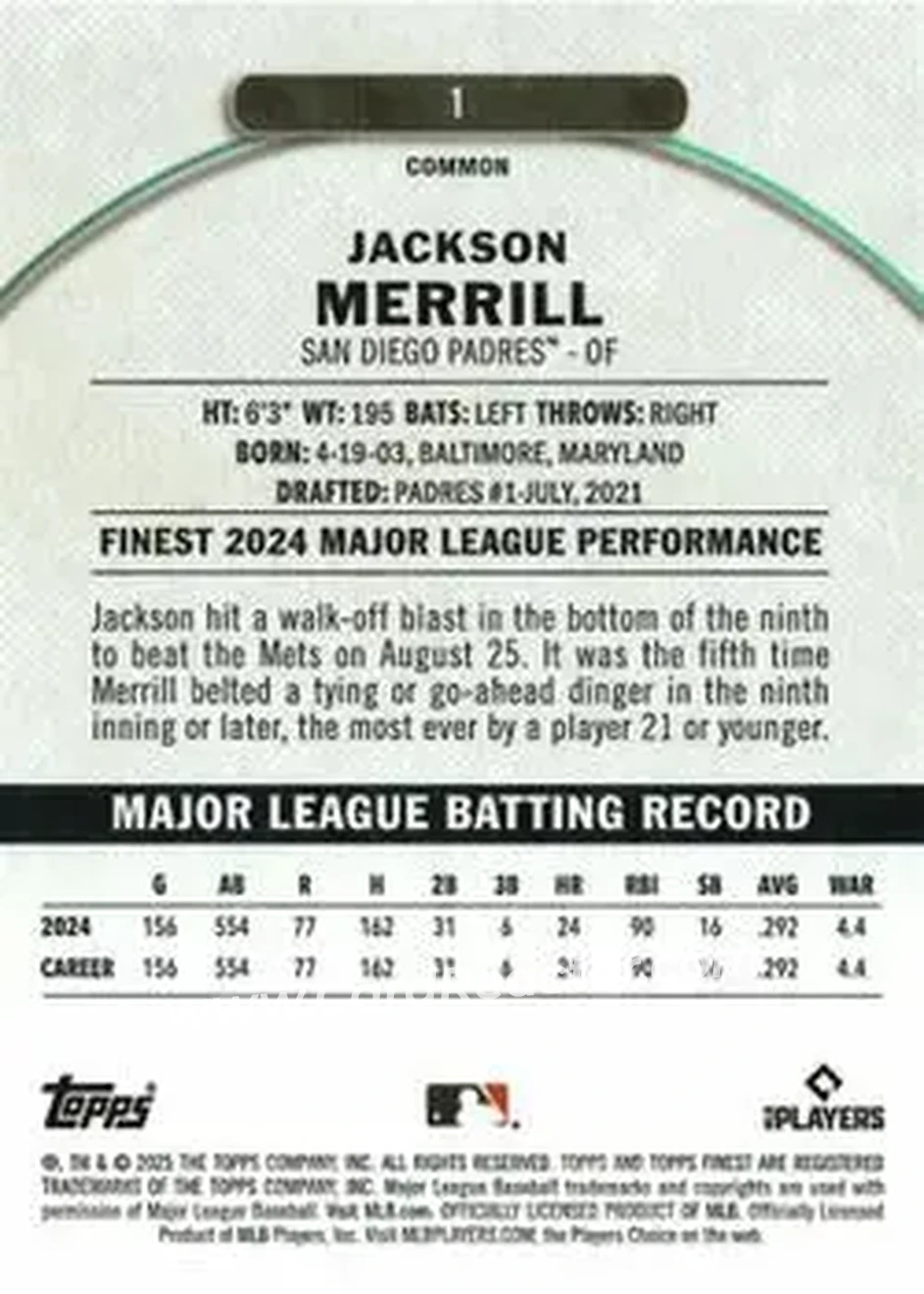 Back of Jackson Merrill