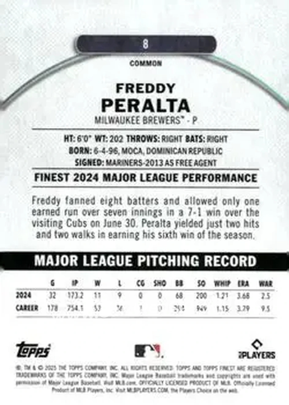 Back of Freddy Peralta