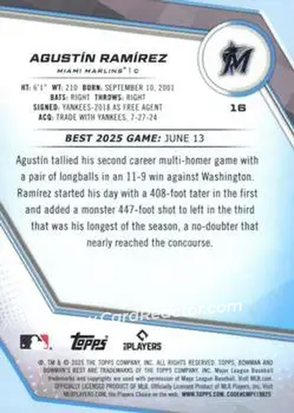 Back of Agustín Ramírez