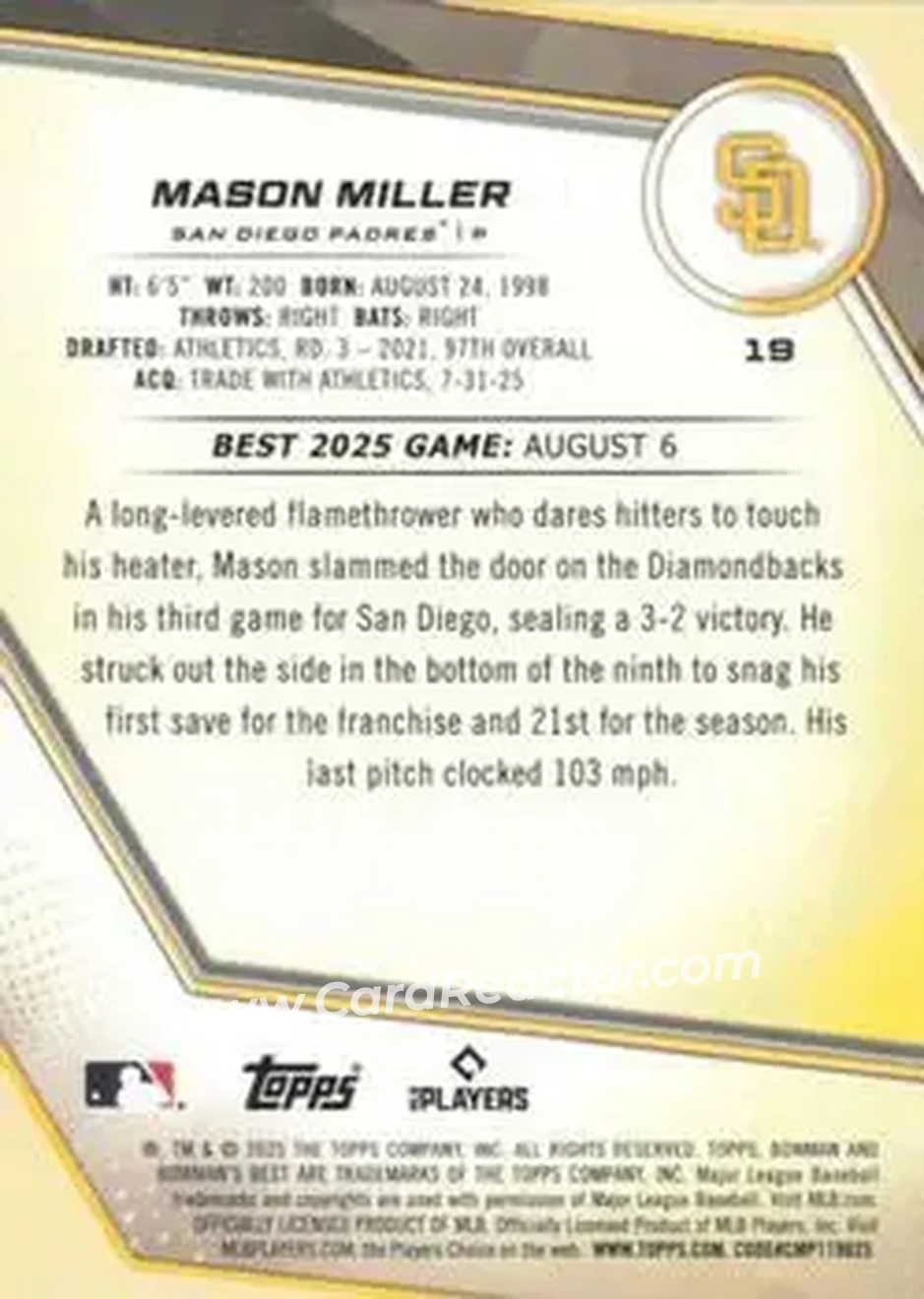 Back of Mason Miller