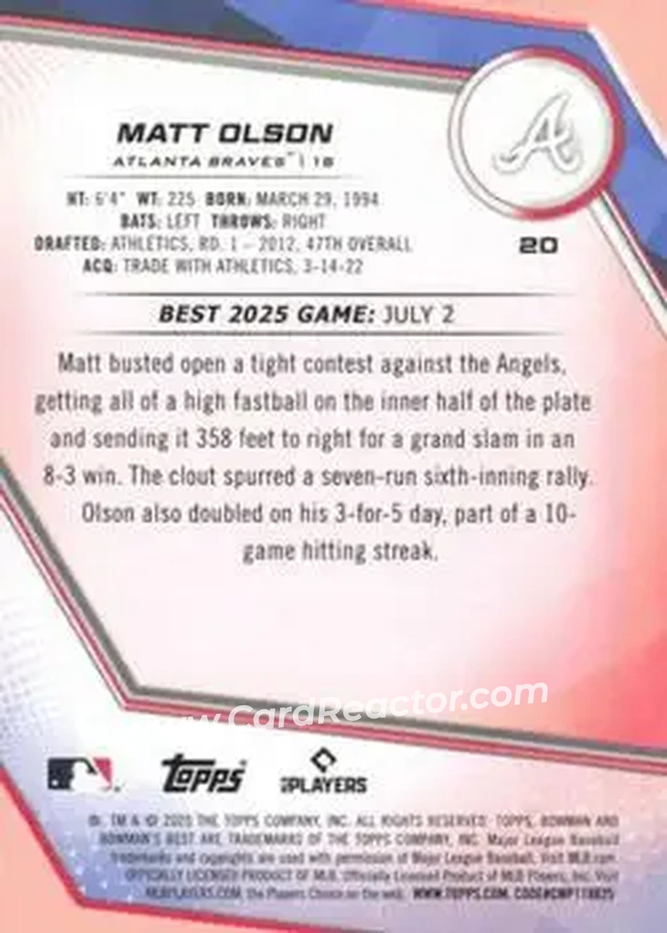 Back of Matt Olson