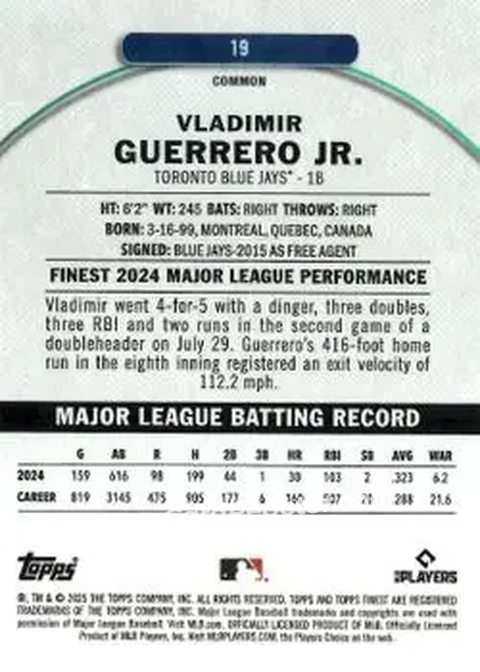 Back of Vladimir Guerrero Jr.