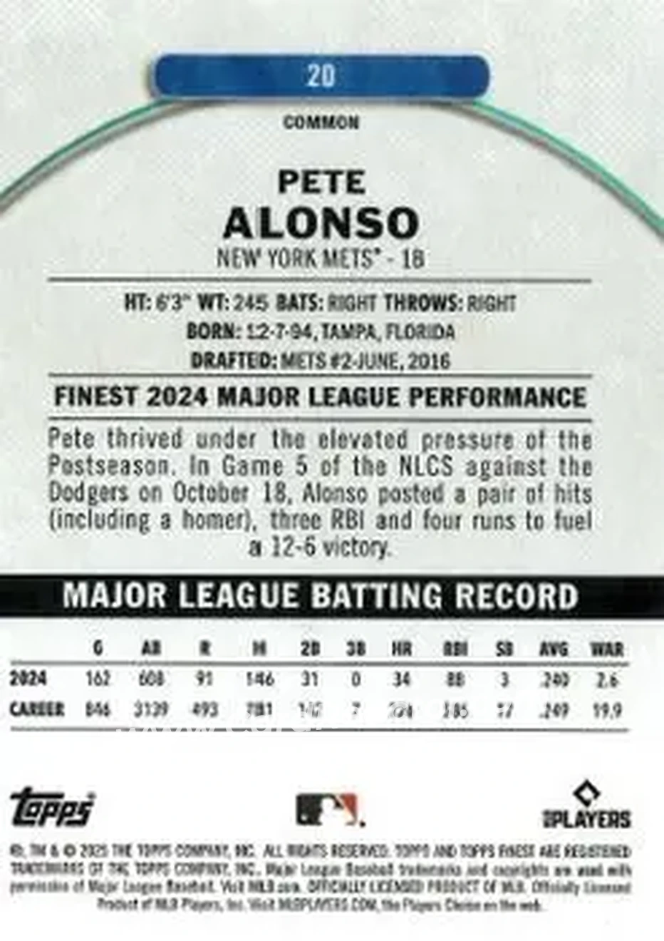 Back of Pete Alonso