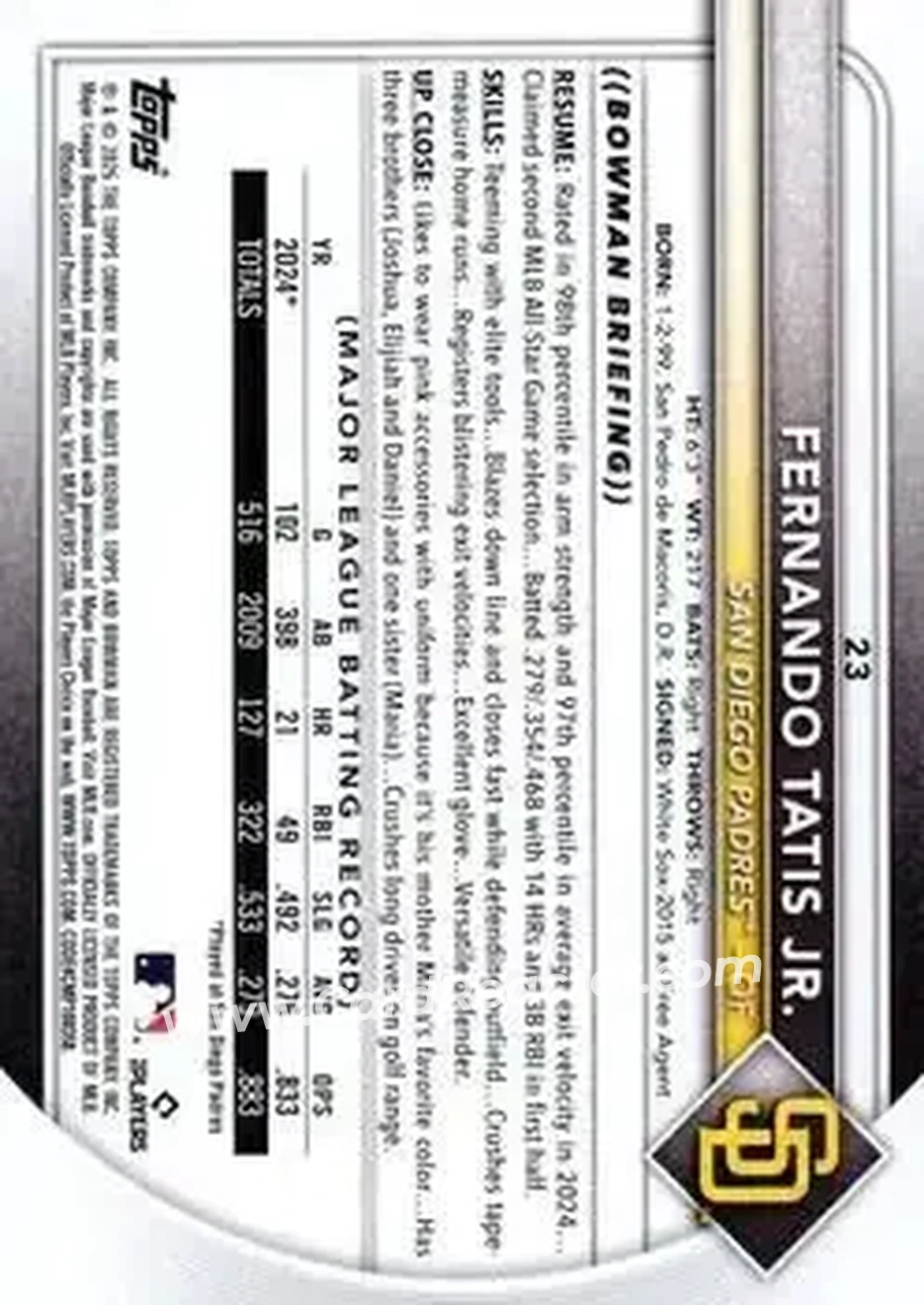 Back of Fernando Tatis Jr.