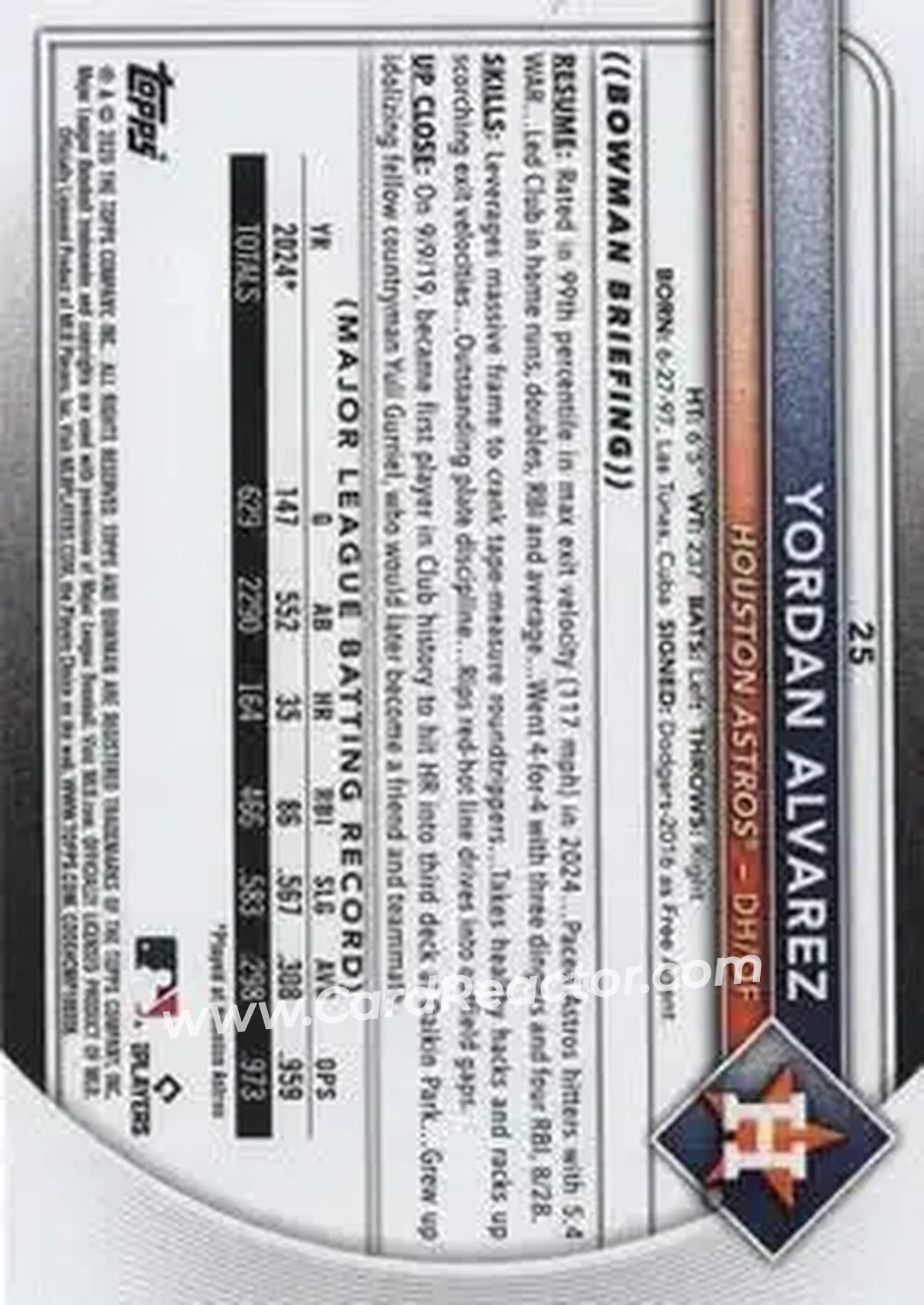 Back of Yordan Alvarez
