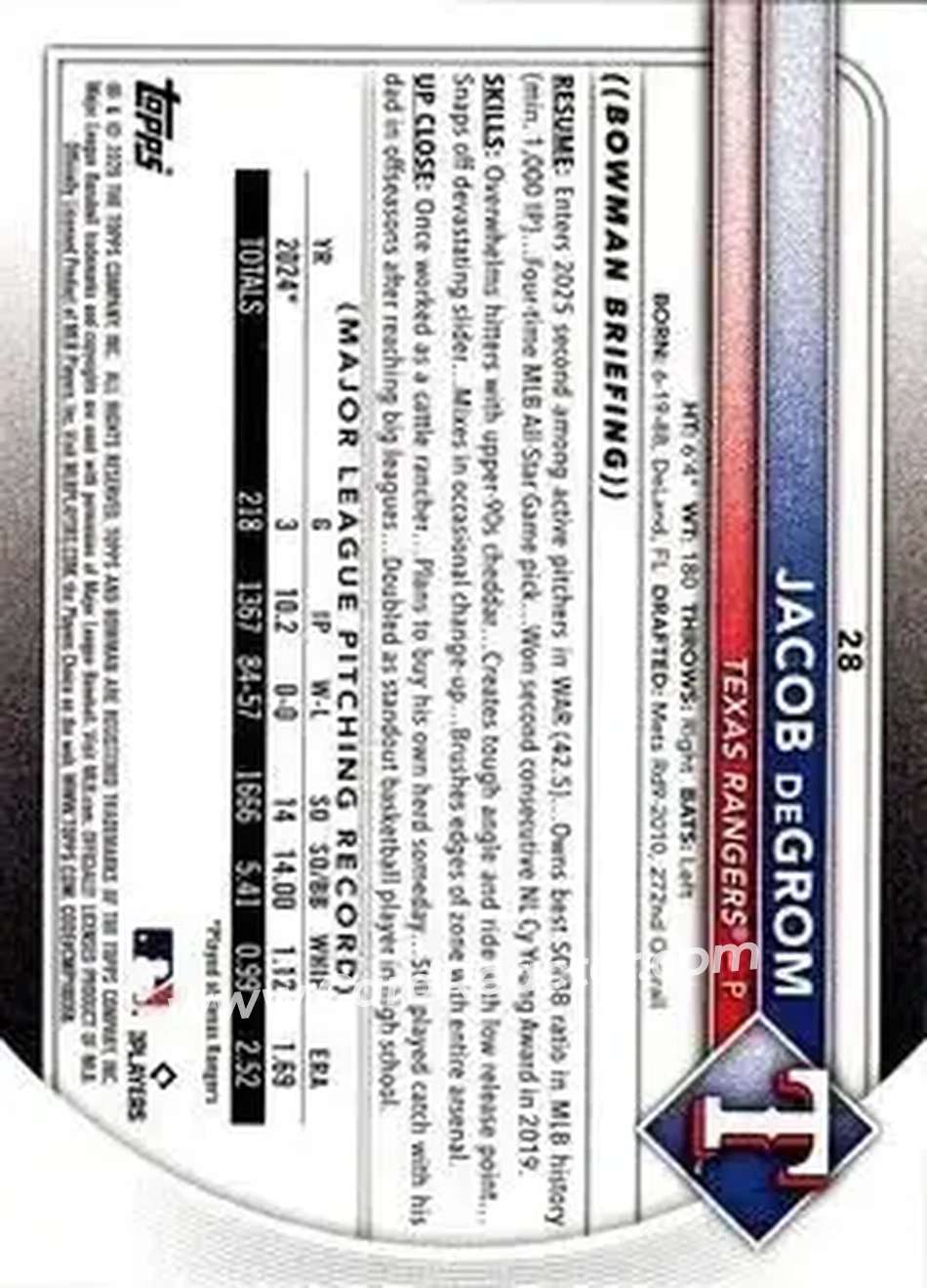 Back of Jacob deGrom