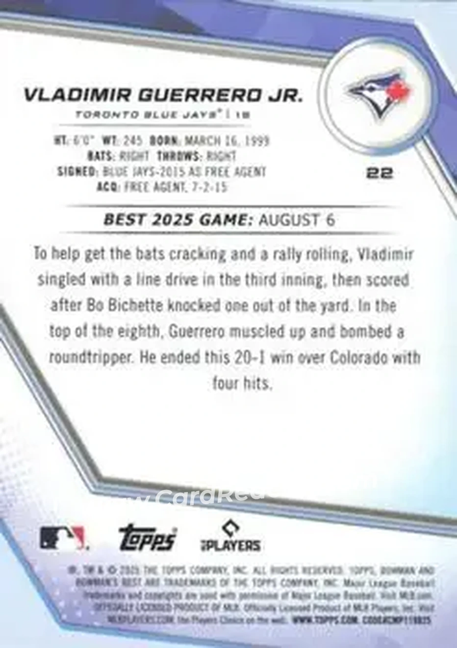 Back of Vladimir Guerrero Jr.