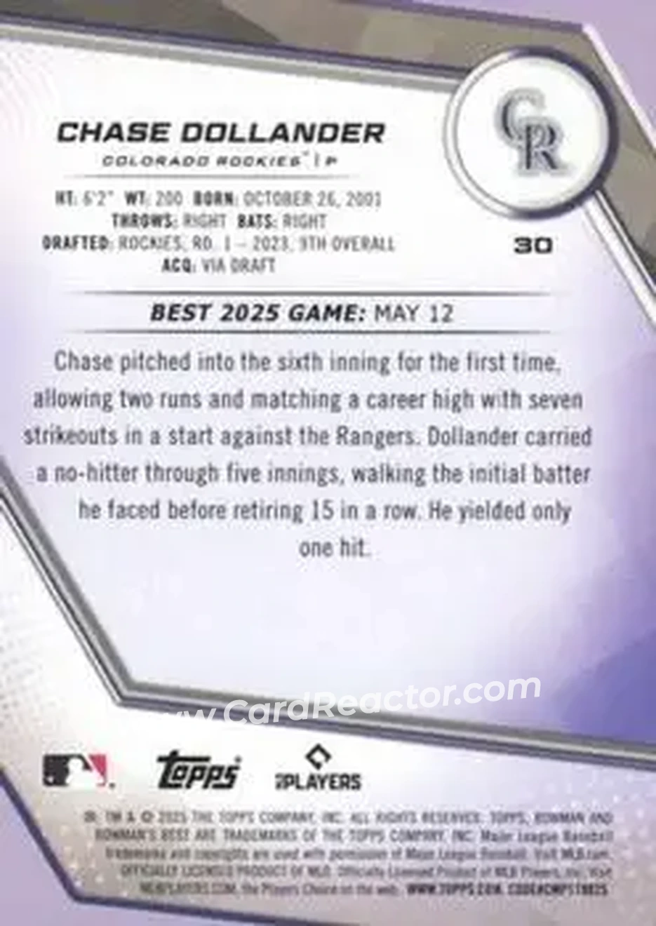 Back of Chase Dollander