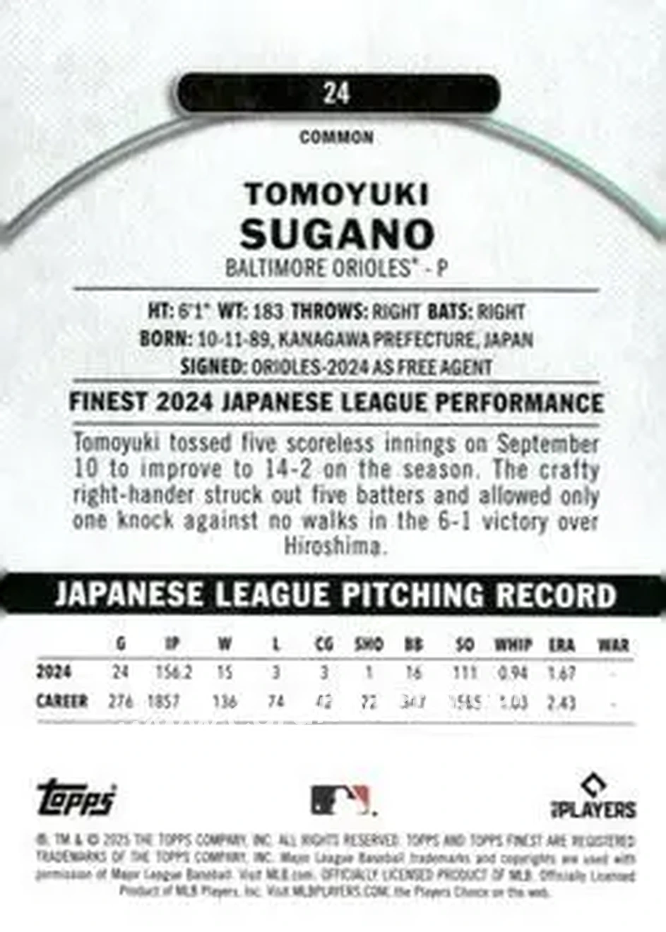 Back of Tomoyuki Sugano