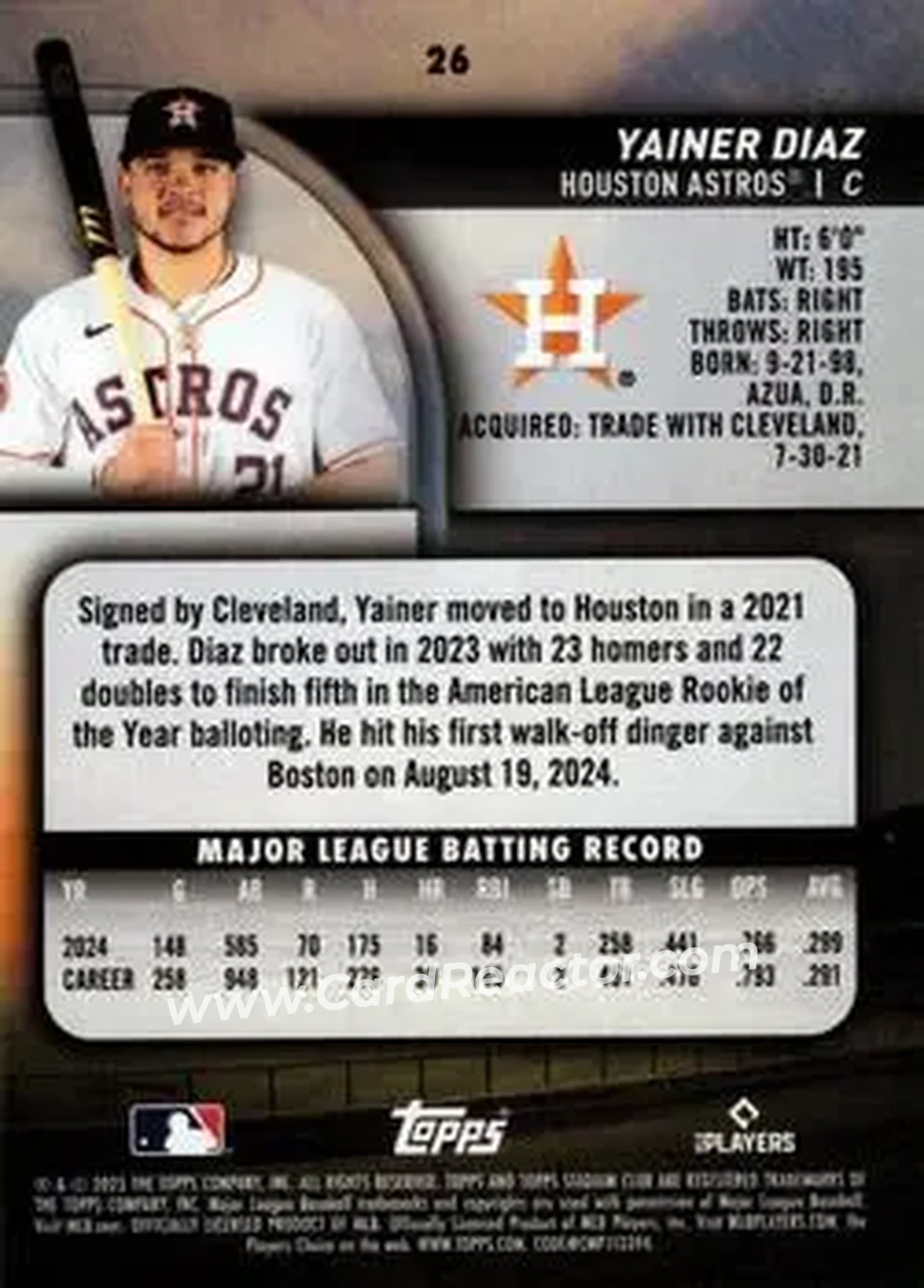 Back of Yainer Diaz