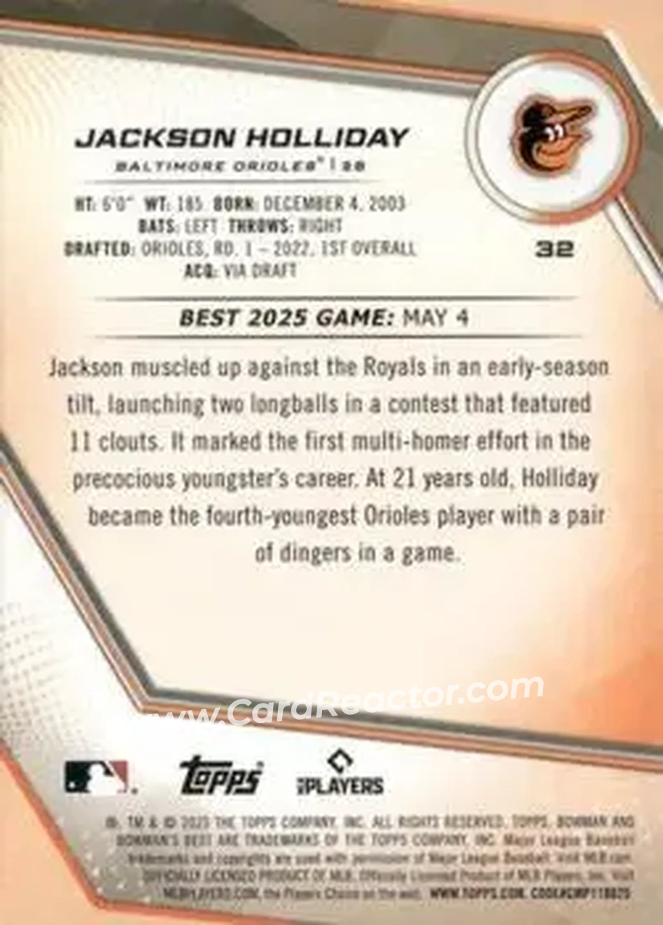 Back of Jackson Holliday