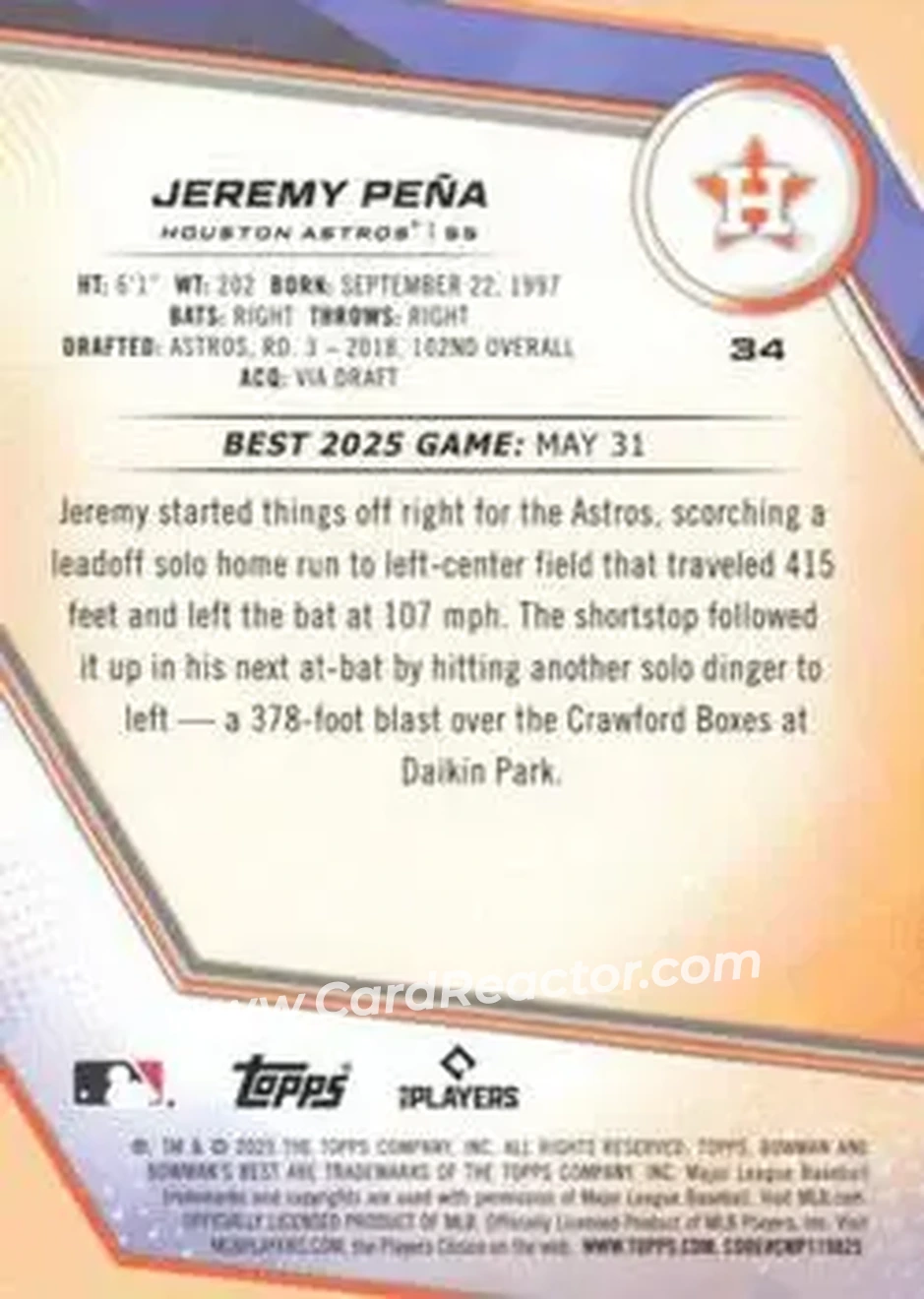 Back of Jeremy Peña