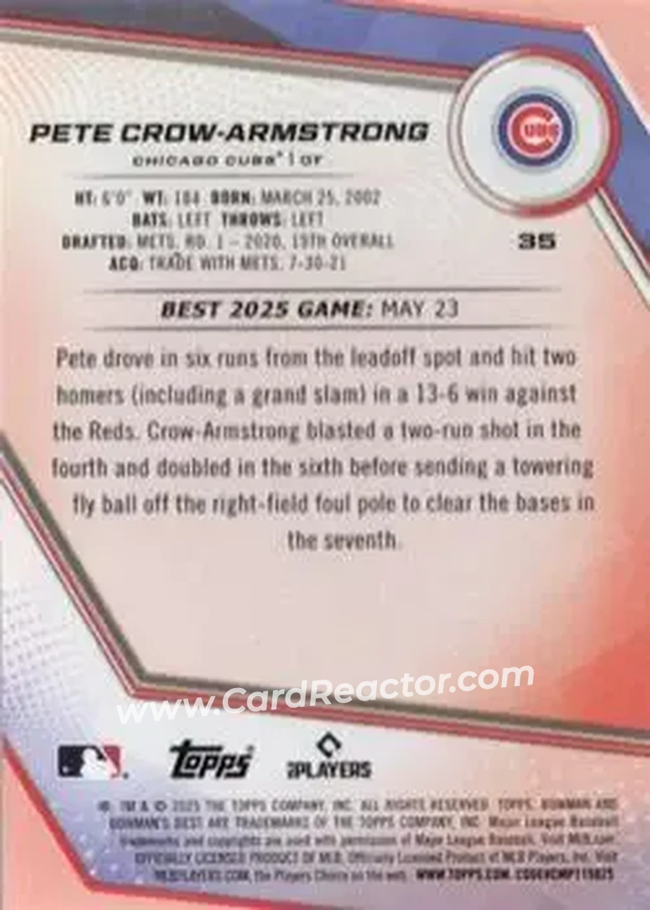 Back of Pete Crow-Armstrong