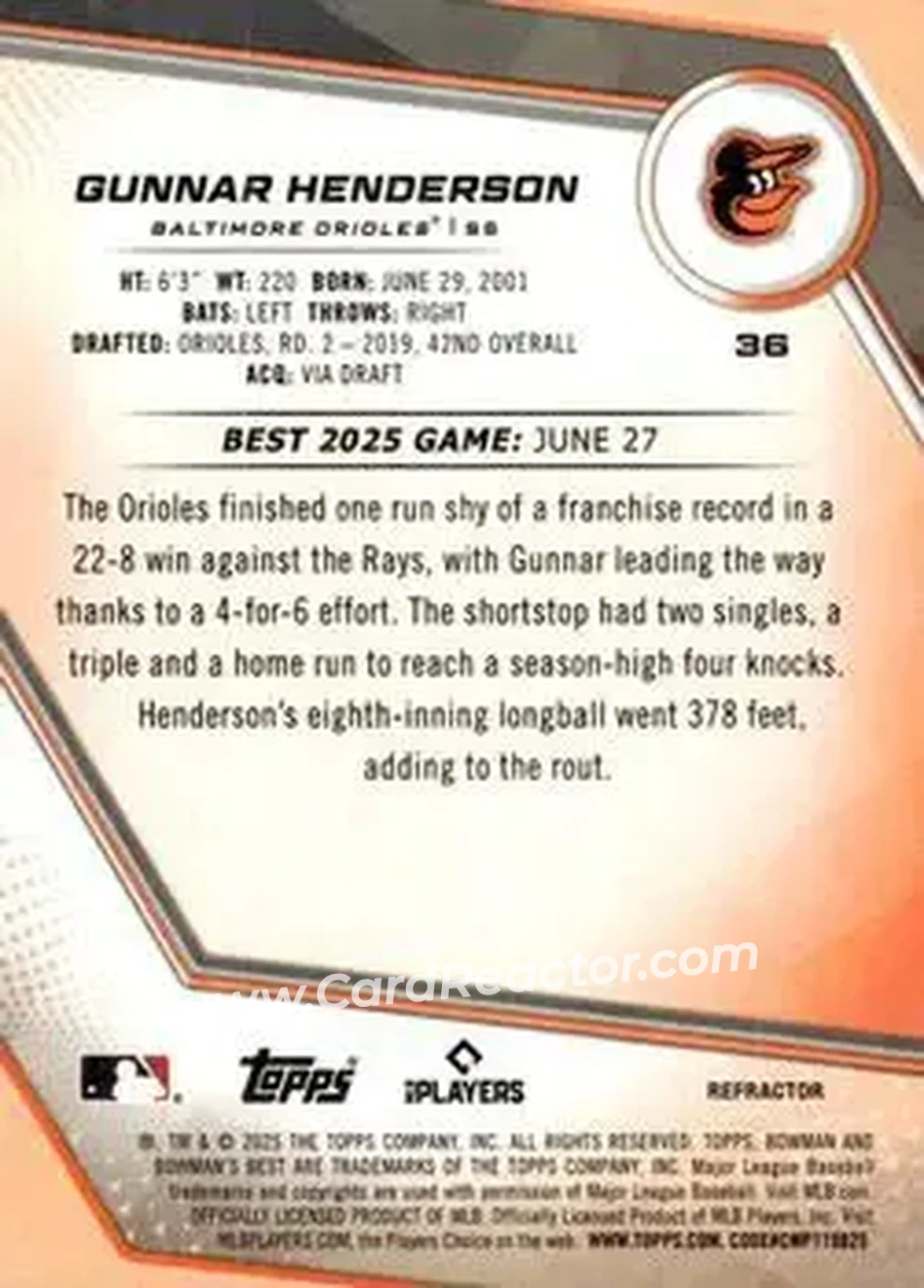 Back of Gunnar Henderson