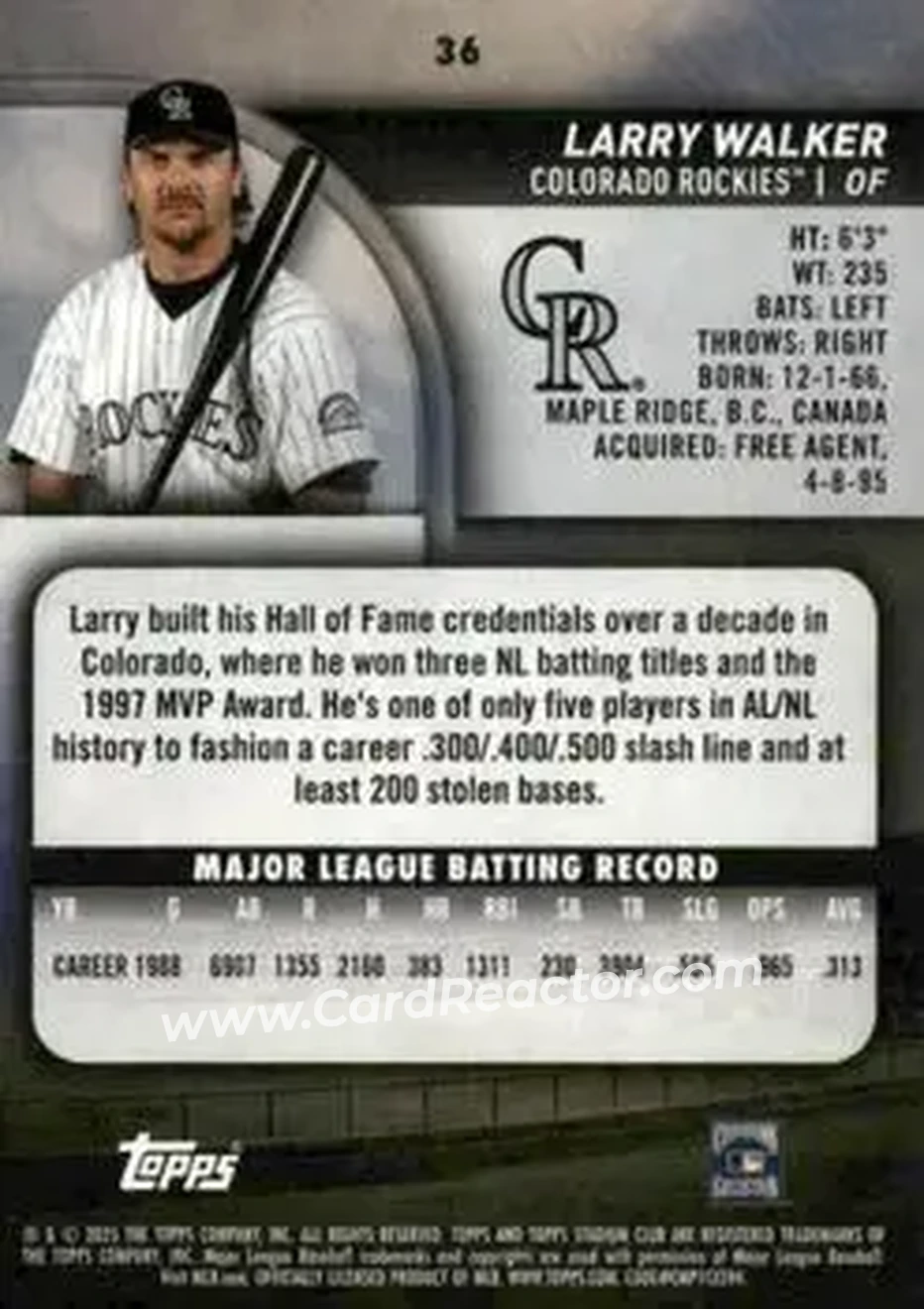 Back of Larry Walker