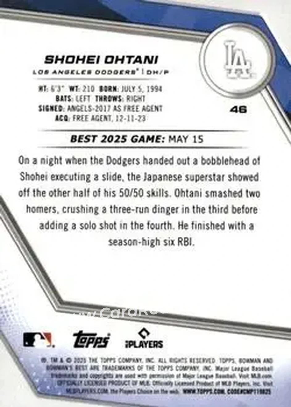 Back of Shohei Ohtani