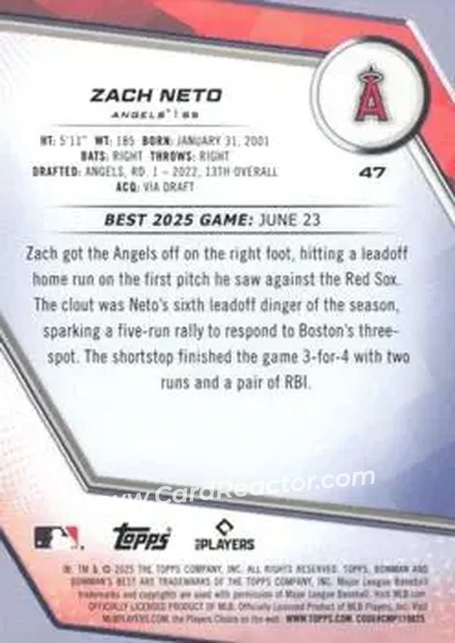 Back of Zach Neto