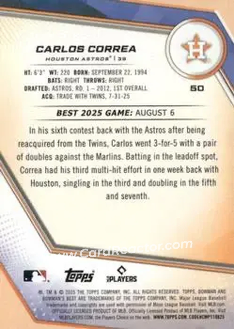 Back of Carlos Correa