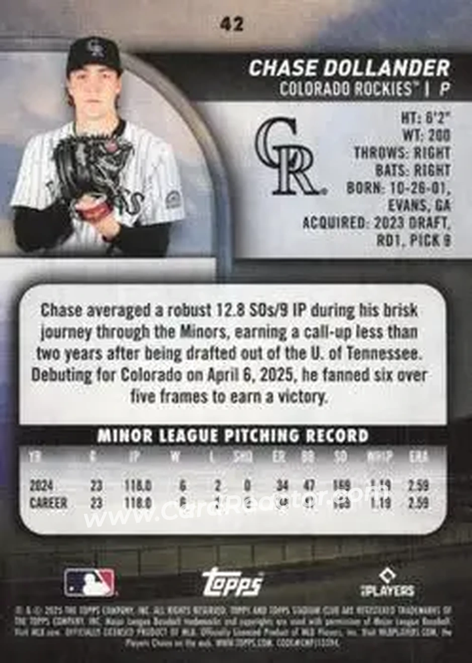Back of Chase Dollander