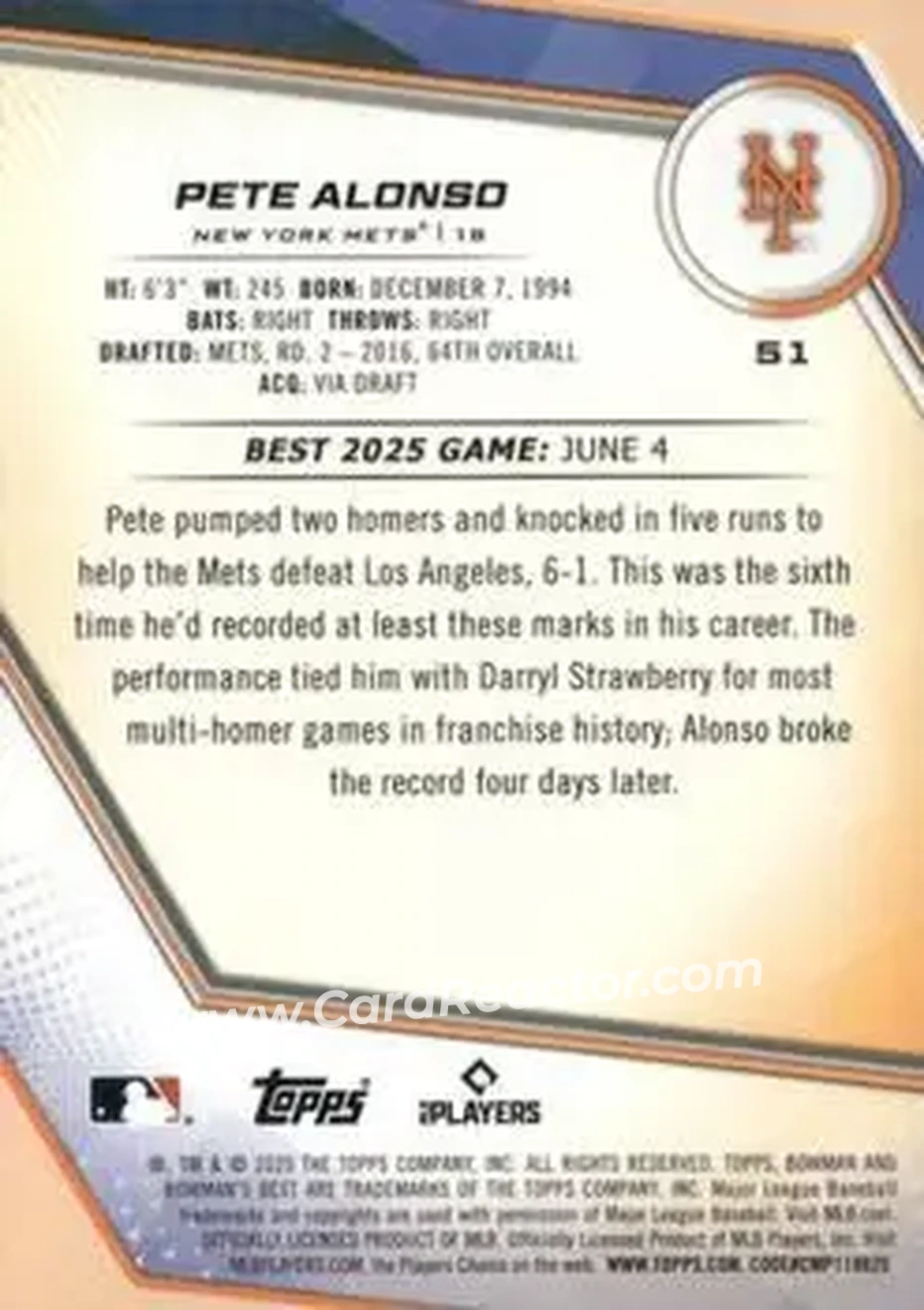 Back of Pete Alonso