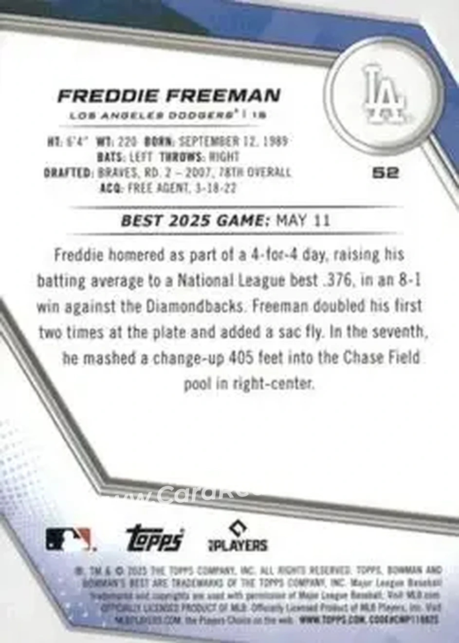 Back of Freddie Freeman
