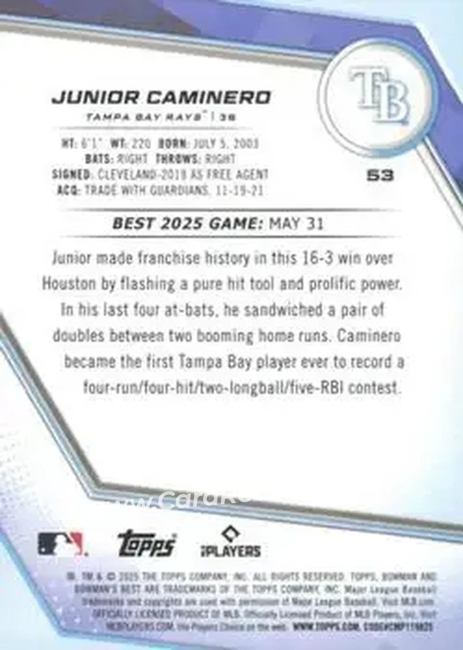 Back of Junior Caminero