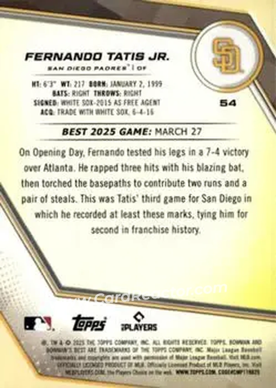 Back of Fernando Tatis Jr.