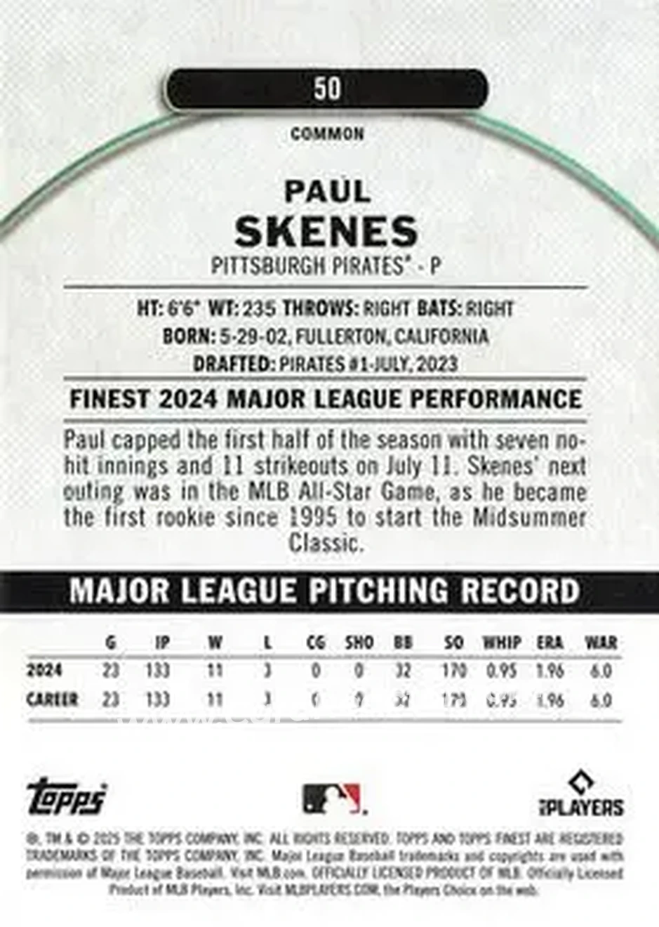 Back of Paul Skenes