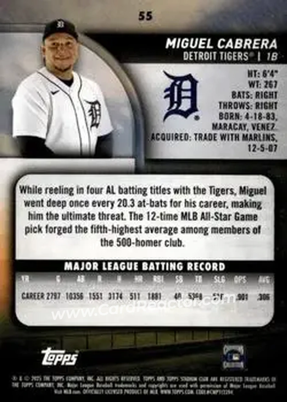 Back of Miguel Cabrera