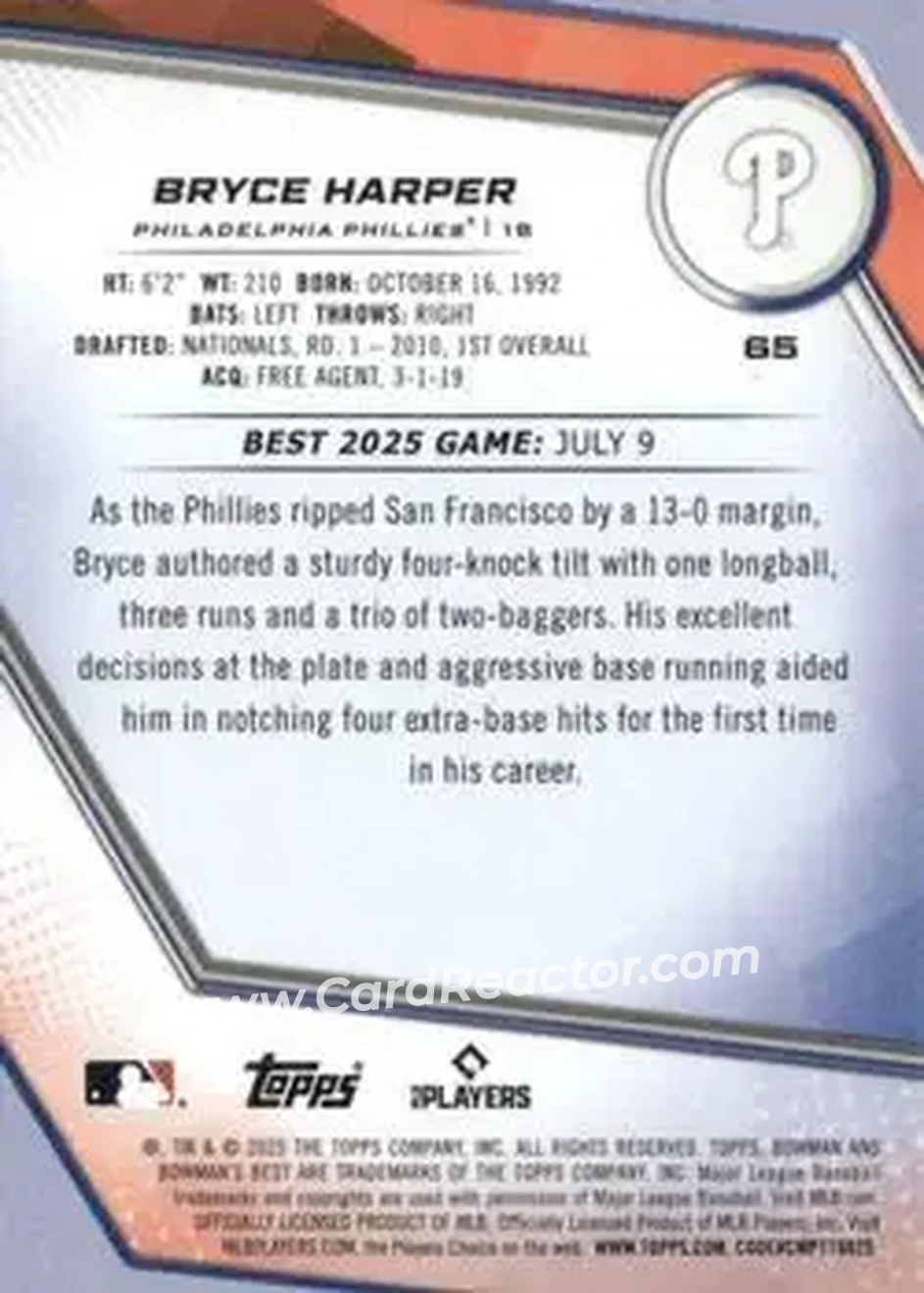Back of Bryce Harper