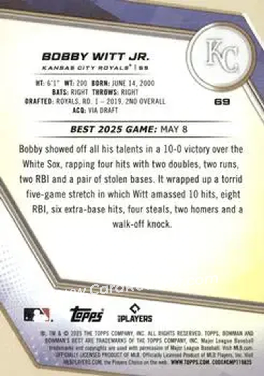 Back of Bobby Witt Jr.