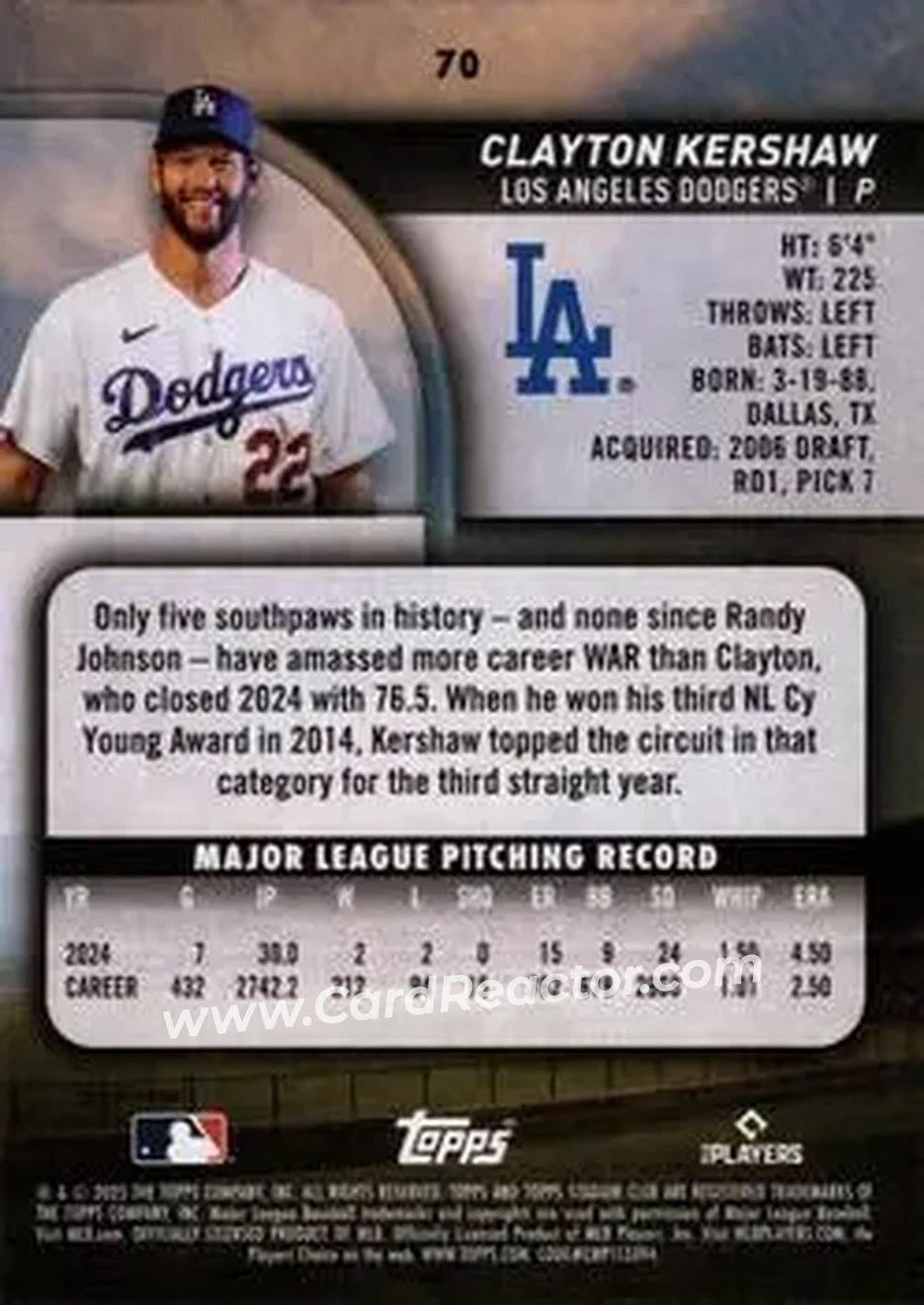 Back of Clayton Kershaw