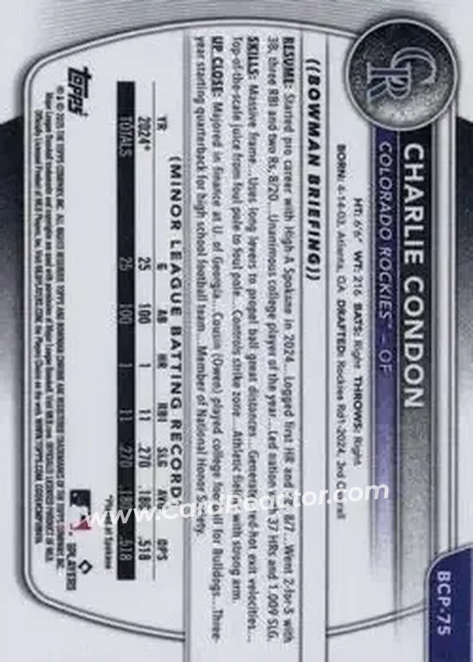 Back of Charlie Condon