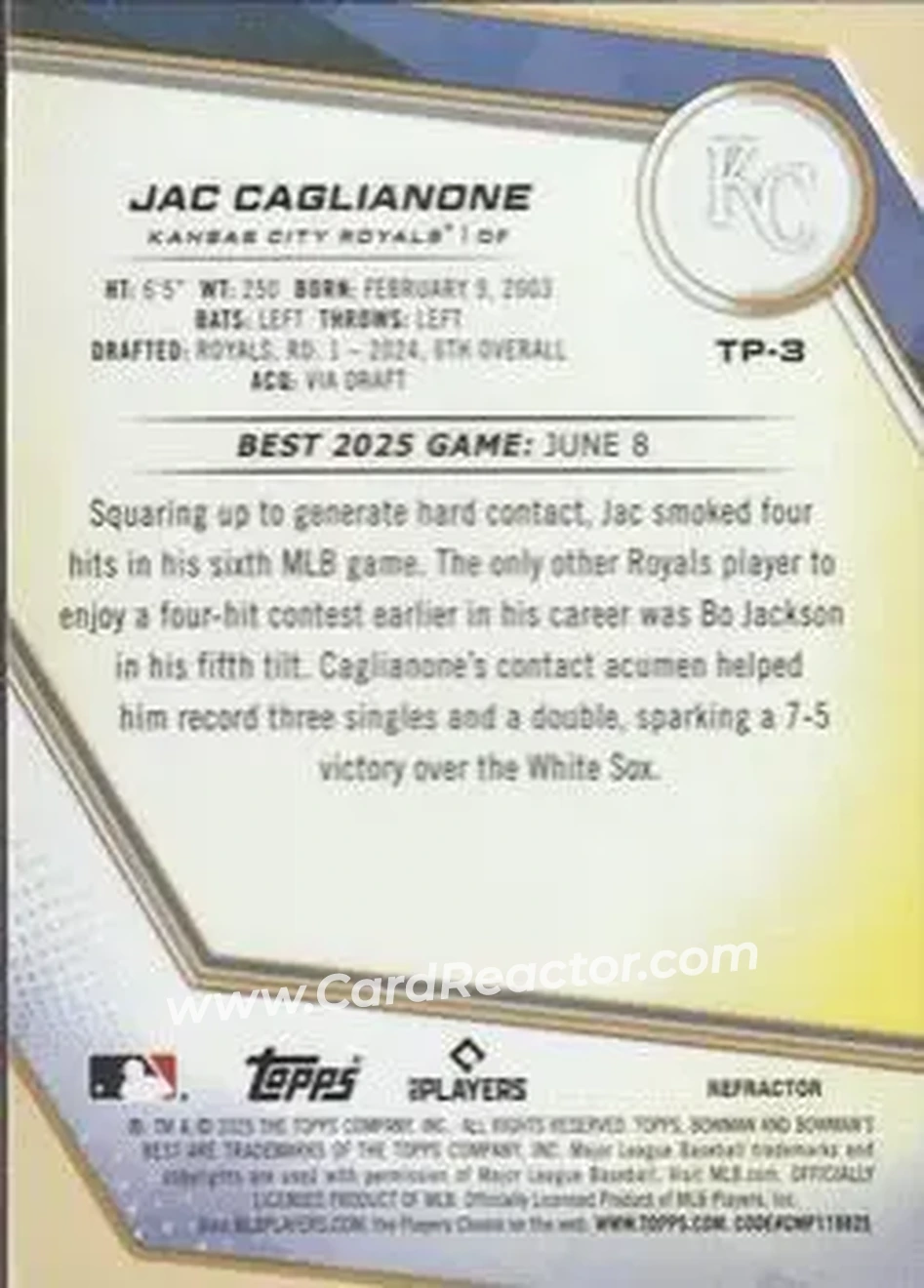 Back of Jac Caglianone