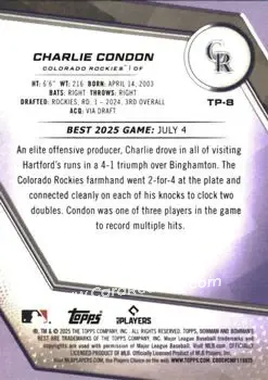 Back of Charlie Condon