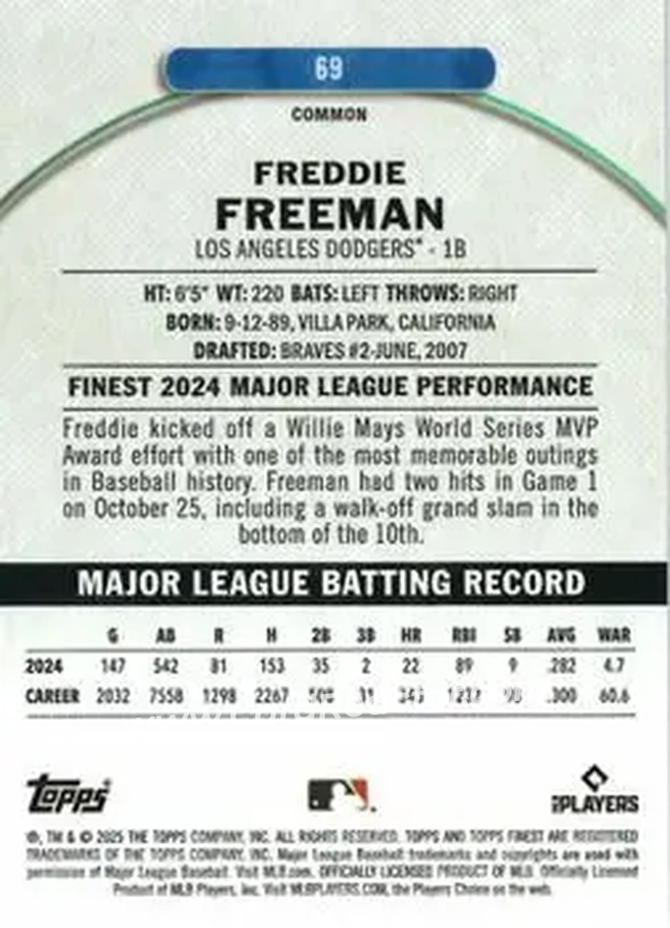 Back of Freddie Freeman