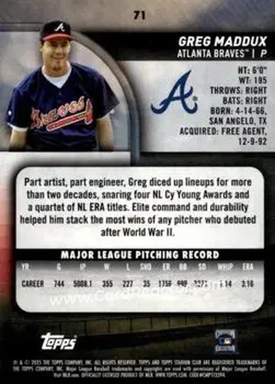 Back of Greg Maddux