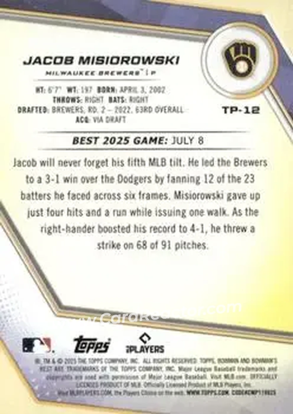 Back of Jacob Misiorowski
