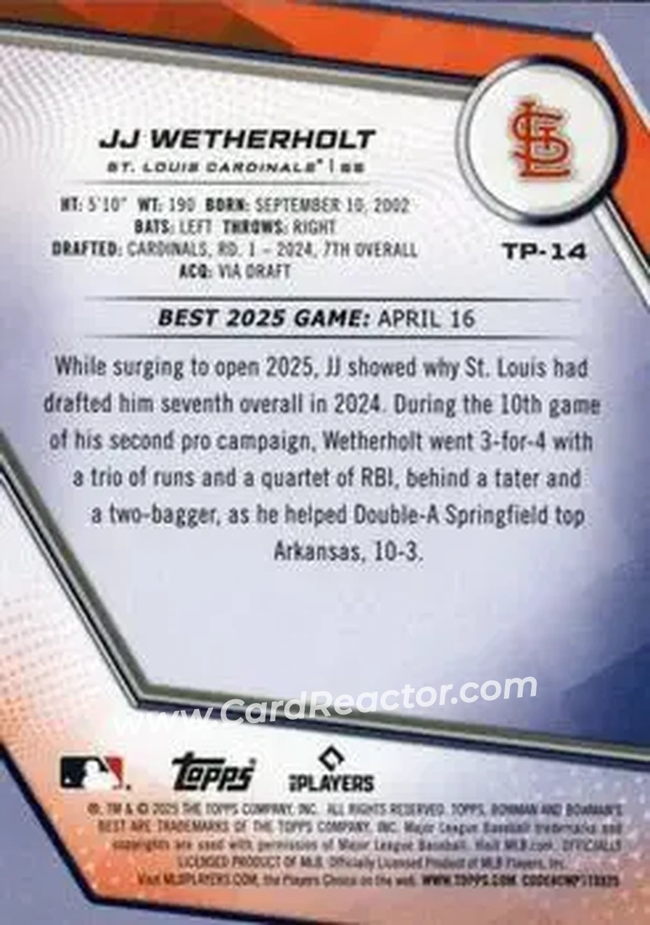 Back of JJ Wetherholt