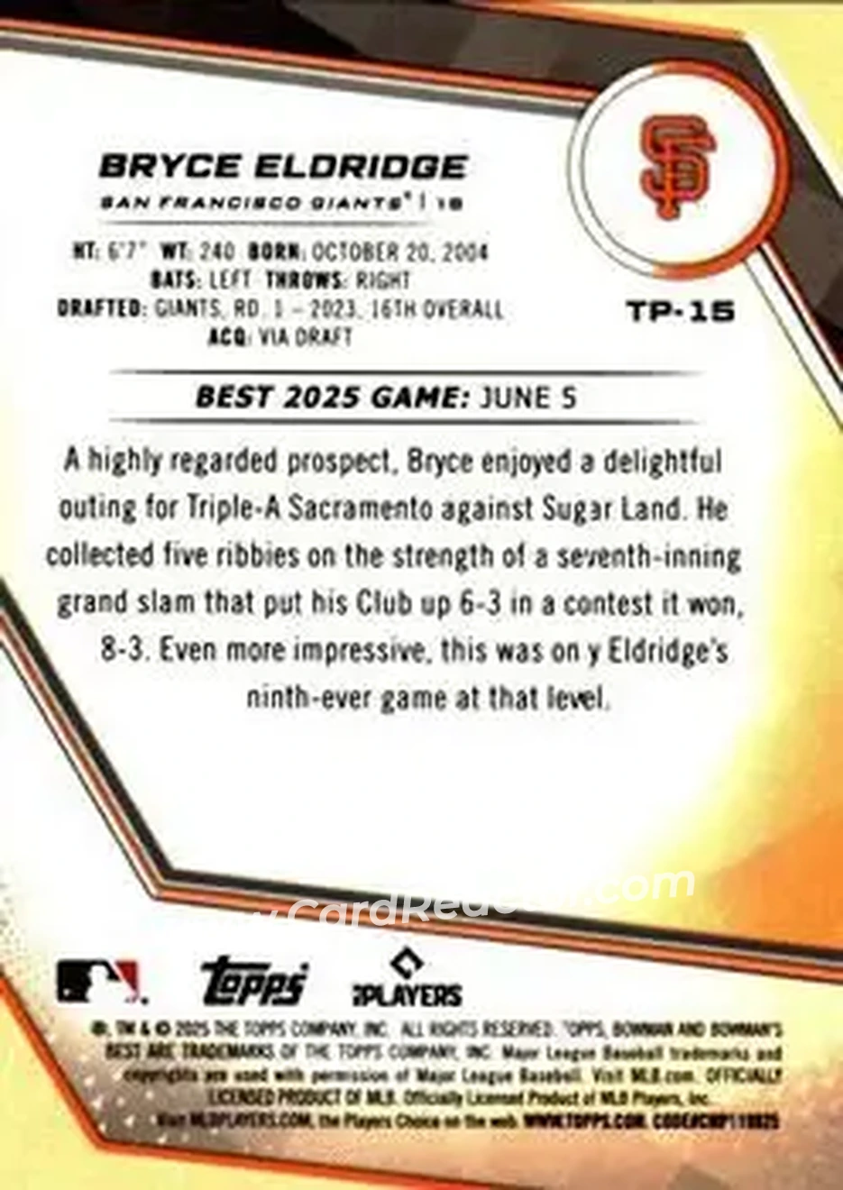 Back of Bryce Eldridge