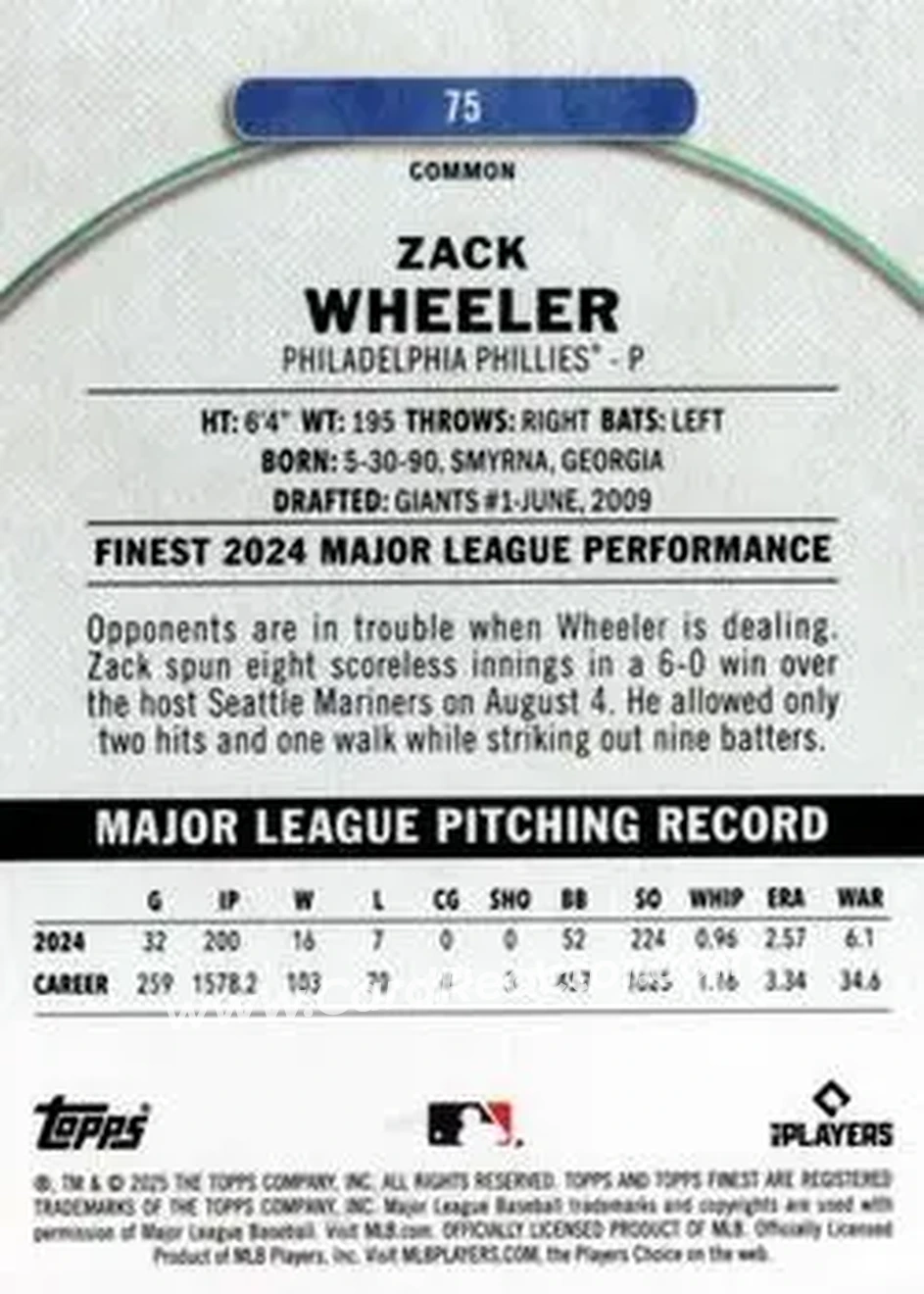 Back of Zack Wheeler