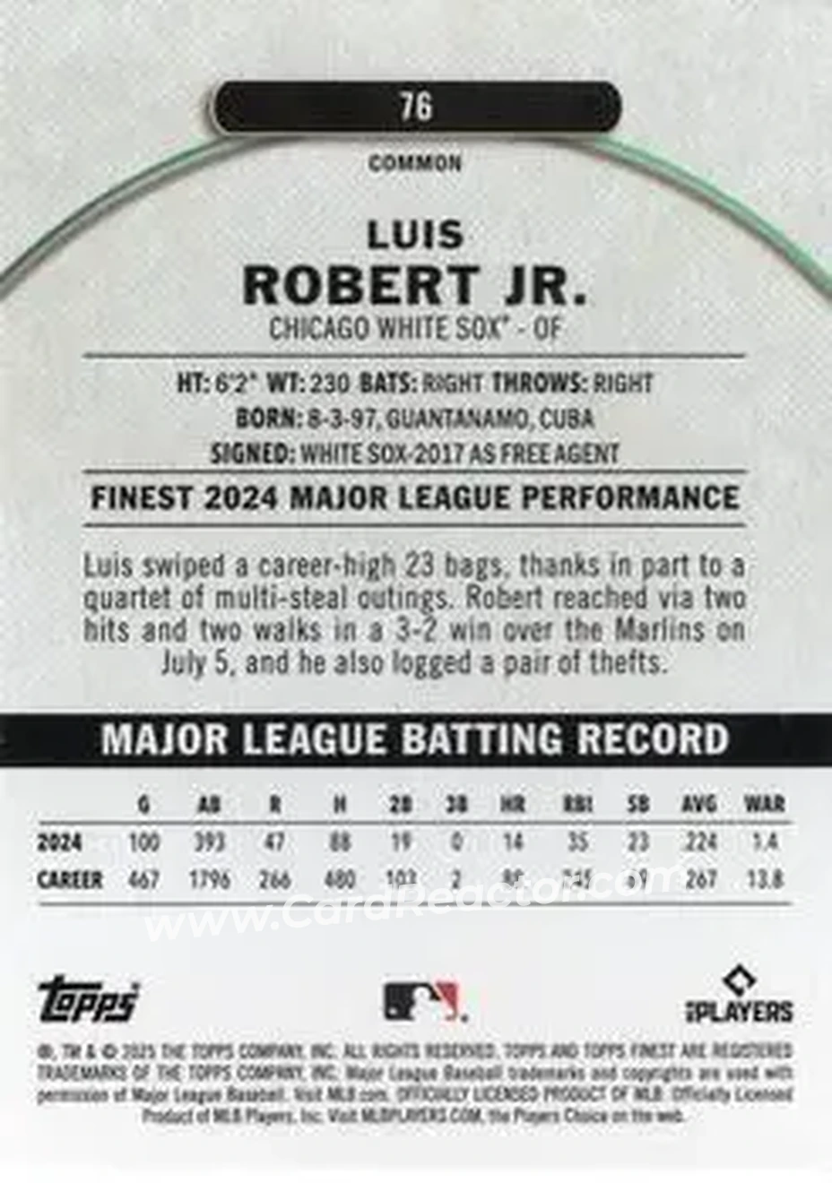 Back of Luis Robert Jr.