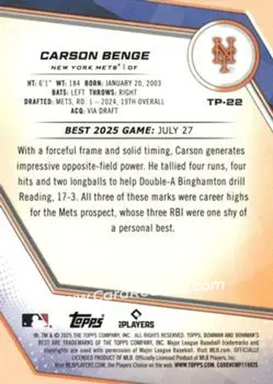 Back of Carson Benge