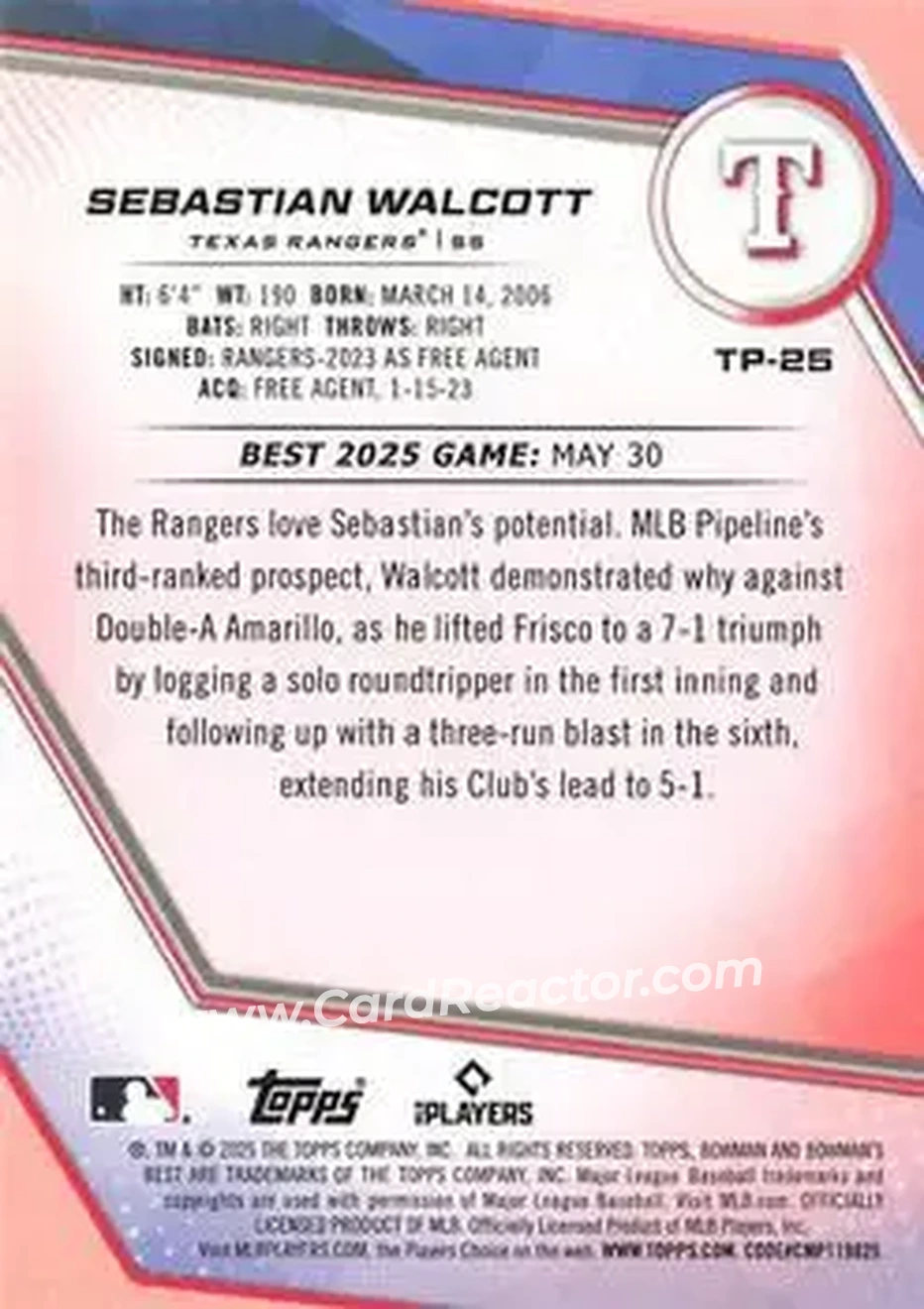 Back of Sebastian Walcott