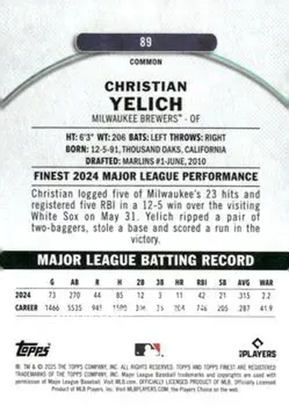 Back of Christian Yelich