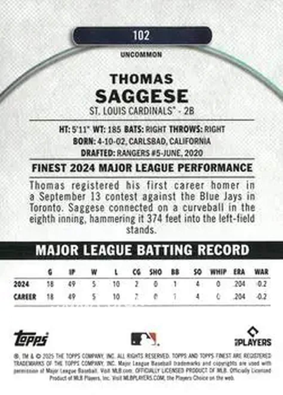 Back of Thomas Saggese
