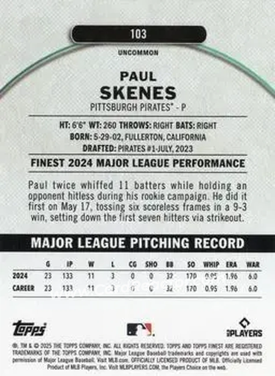 Back of Paul Skenes