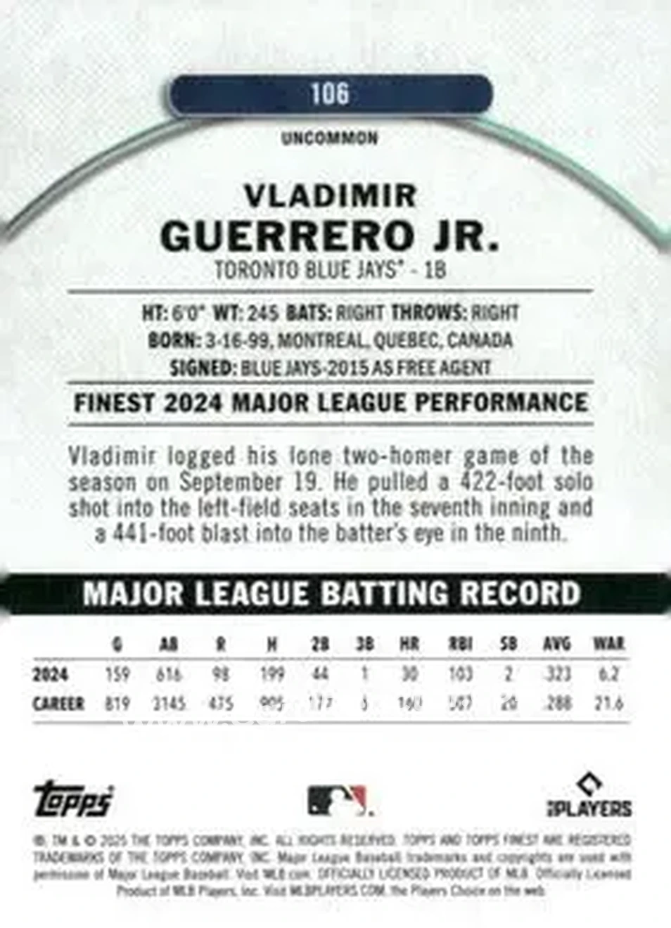 Back of Vladimir Guerrero Jr.